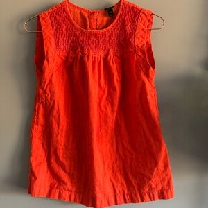 J Crew Women’s Red Orange Cotton Blouse with Embroidered / Button Back Neck, 00